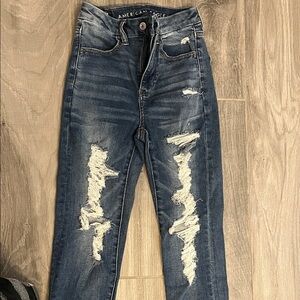 American Eagle Outfitters Women's Ripped Dark Blue Skinny Jeans